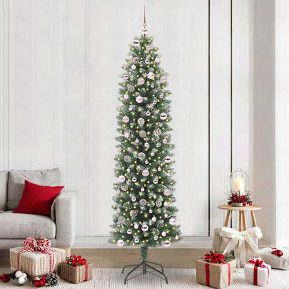 vidaXL Artificial Slim Christmas Tree Green and White 240 cm