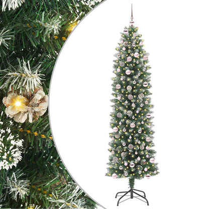 vidaXL Artificial Slim Christmas Tree Green and White 240 cm