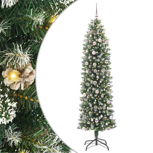 vidaXL Artificial Slim Christmas Tree Green and White 240 cm