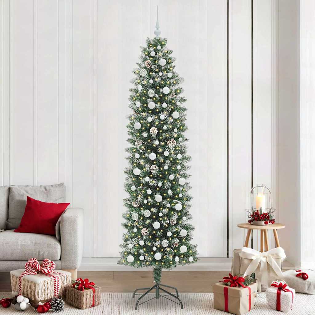 vidaXL Artificial Slim Christmas Tree Green and White 240 cm