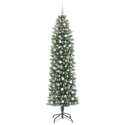 vidaXL Artificial Slim Christmas Tree Green and White 240 cm