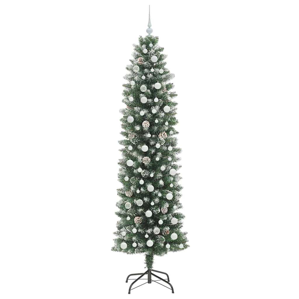 vidaXL Artificial Slim Christmas Tree Green and White 240 cm