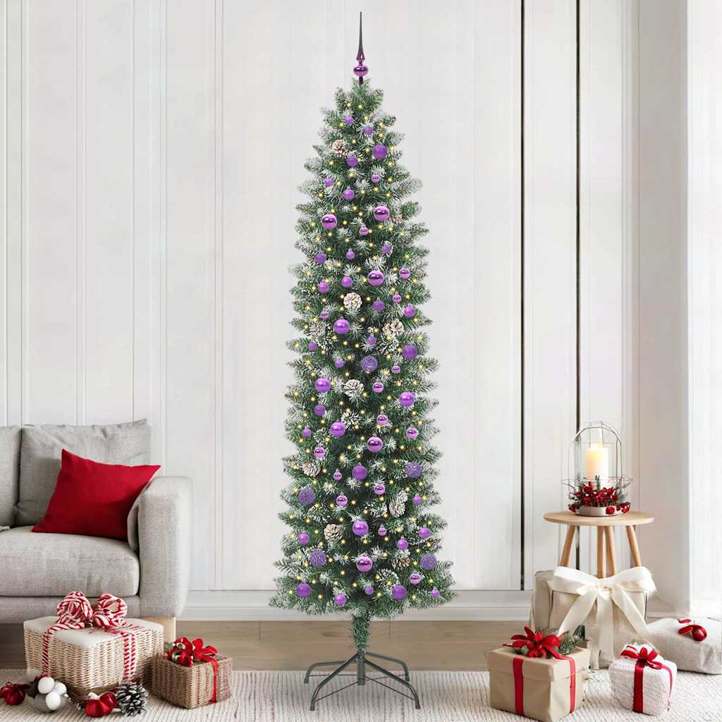 vidaXL Artificial Slim Christmas Tree Green and White 240 cm
