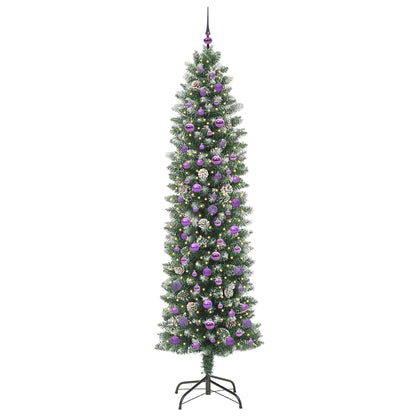 vidaXL Artificial Slim Christmas Tree Green and White 240 cm