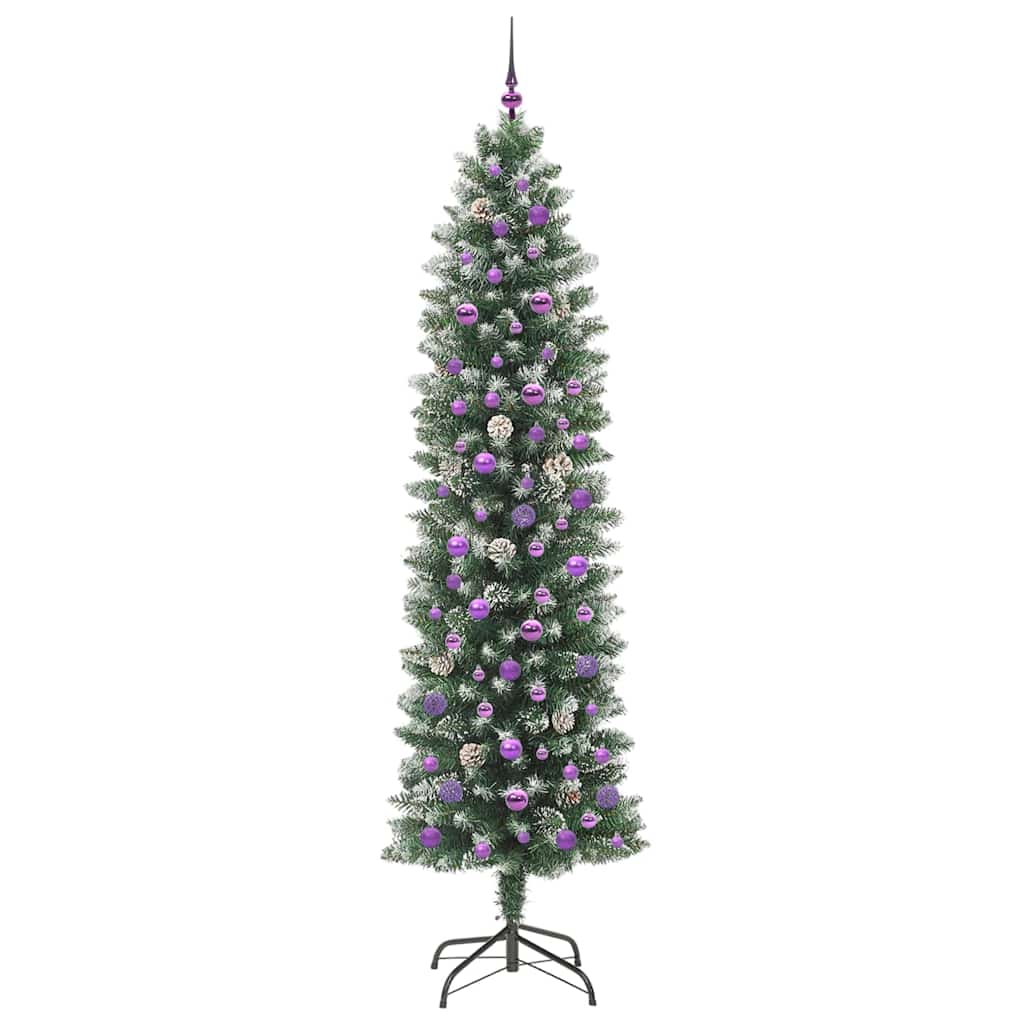 vidaXL Artificial Slim Christmas Tree Green and White 240 cm