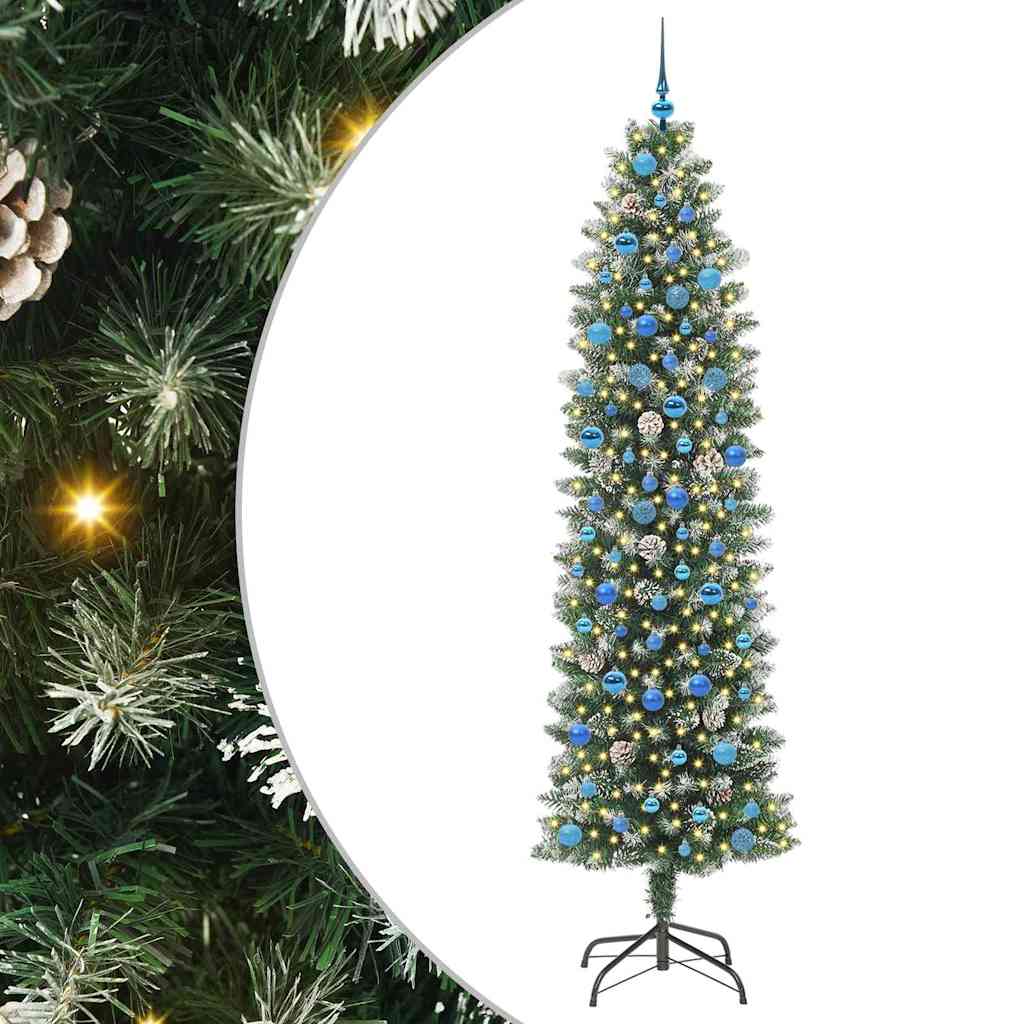 vidaXL Artificial Slim Christmas Tree Green and White 240 cm