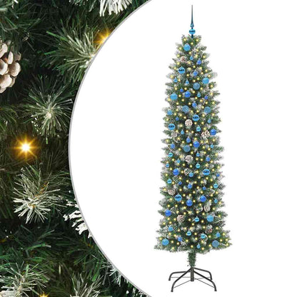 vidaXL Artificial Slim Christmas Tree Green and White 240 cm