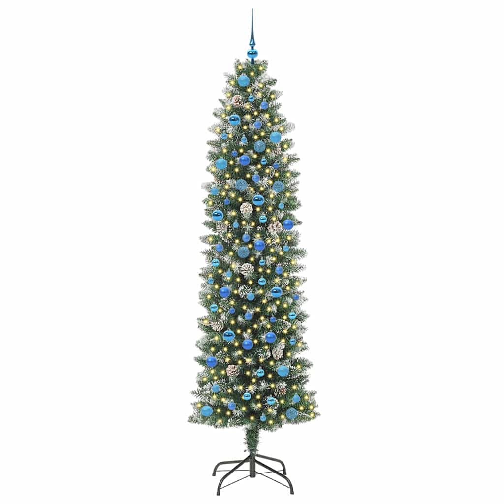 vidaXL Artificial Slim Christmas Tree Green and White 240 cm