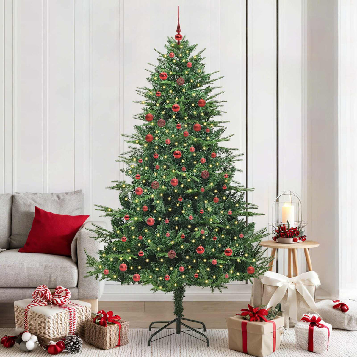 vidaXL Artificial Pre-lit Christmas Tree with Ball Set Green 210 cm