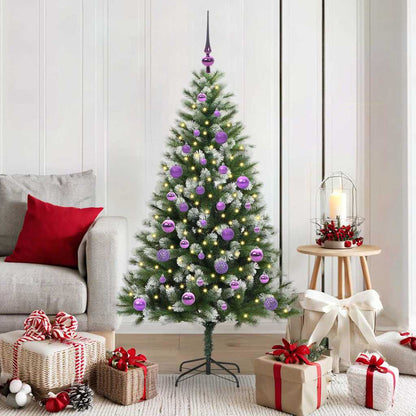 vidaXL Artificial Hinged Christmas Tree with Flocked Snow 150 cm