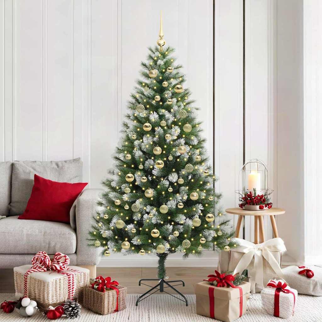vidaXL Artificial Hinged Christmas Tree with Flocked Snow 300 LEDs