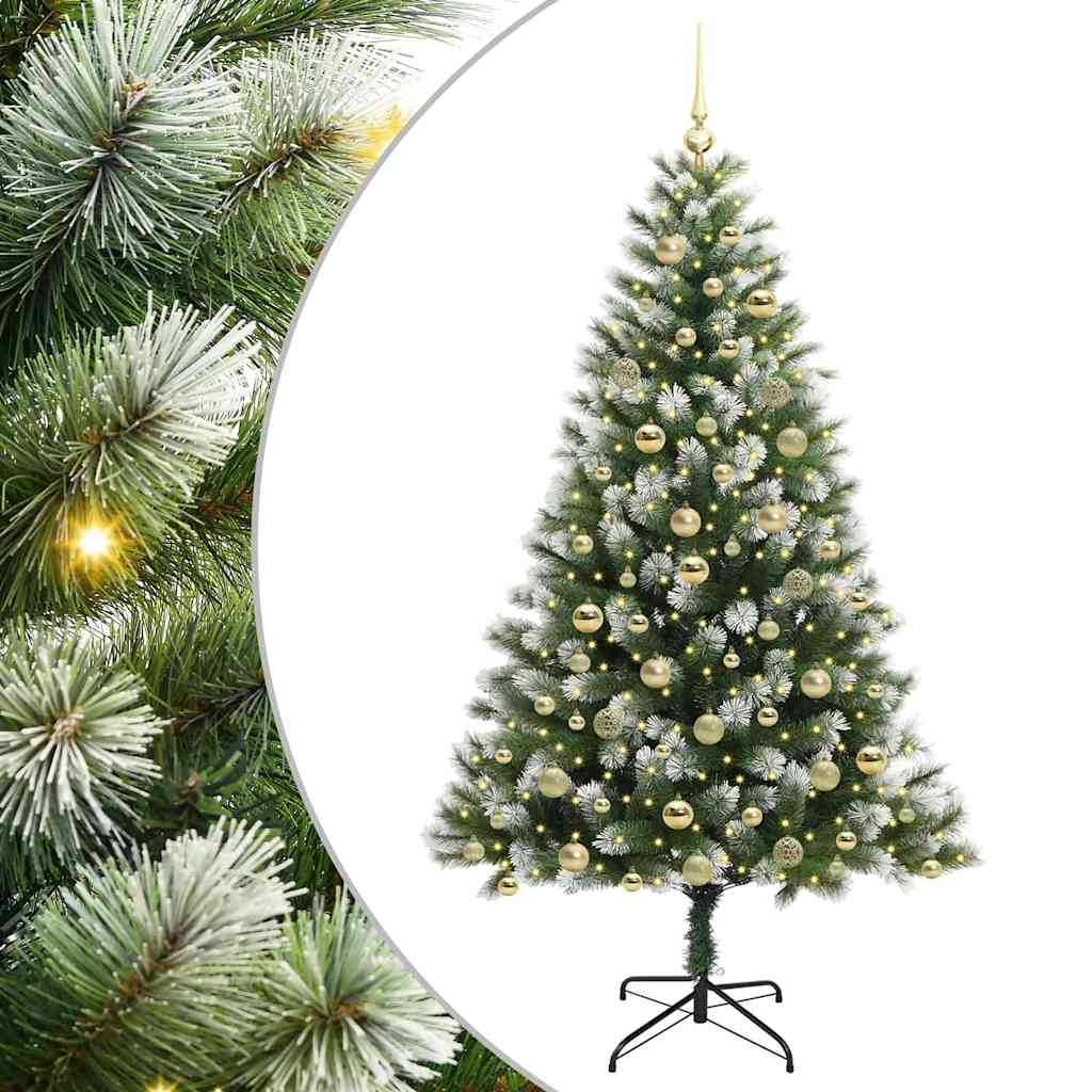 vidaXL Artificial Hinged Christmas Tree with Flocked Snow 300 LEDs