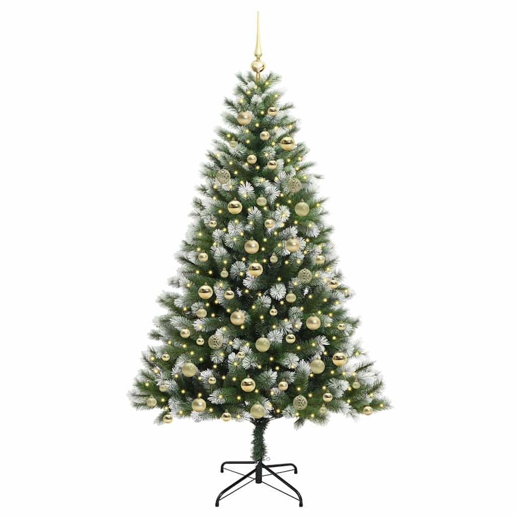 vidaXL Artificial Hinged Christmas Tree with Flocked Snow 300 LEDs