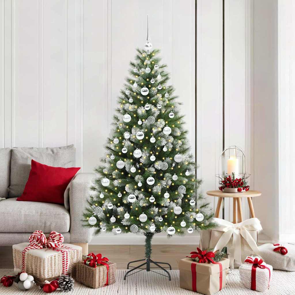 vidaXL Artificial Hinged Christmas Tree with Flocked Snow 300 LEDs