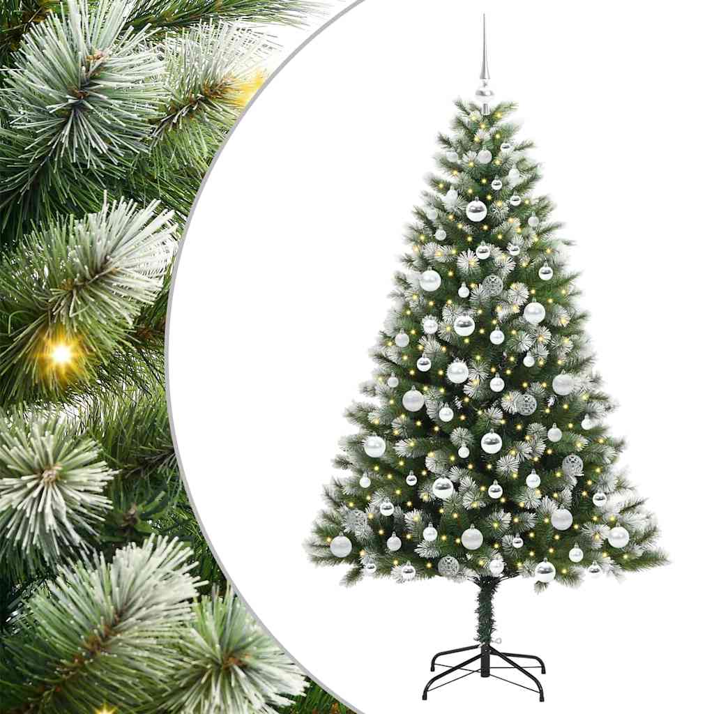 vidaXL Artificial Hinged Christmas Tree with Flocked Snow 300 LEDs