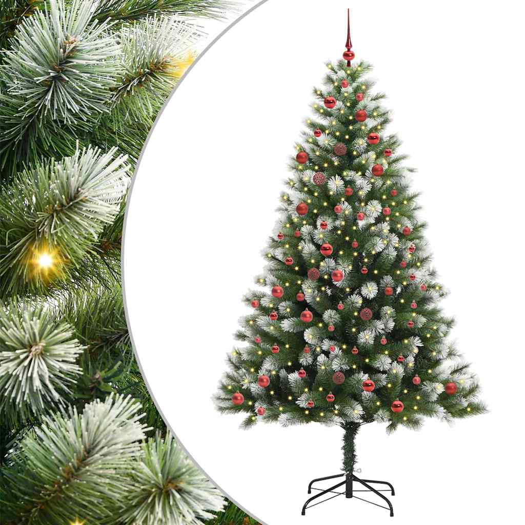 vidaXL Artificial Hinged Christmas Tree with Flocked Snow 300 LEDs