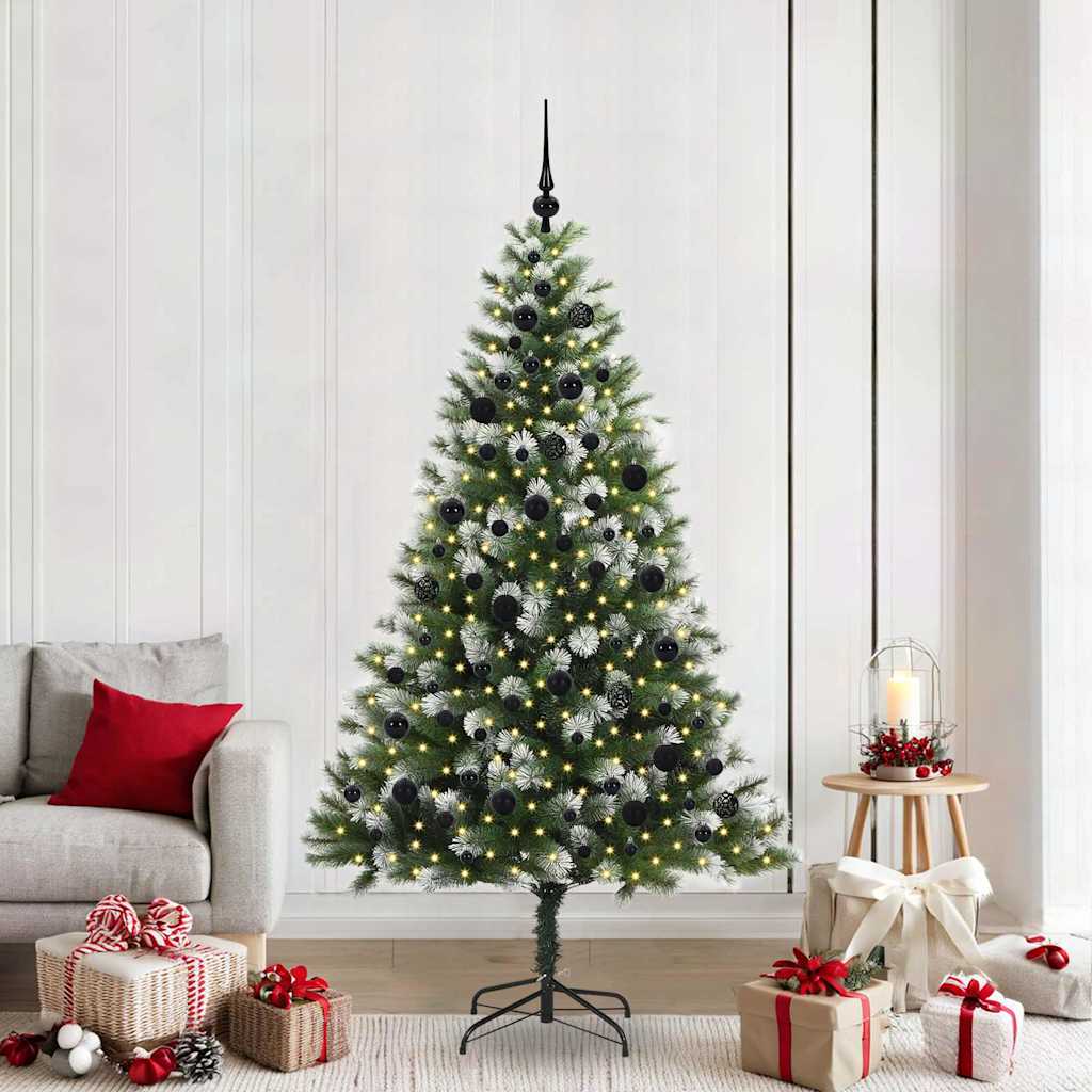 vidaXL Artificial Hinged Christmas Tree with Flocked Snow 210 cm