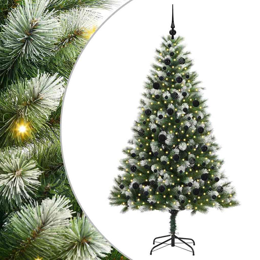vidaXL Artificial Hinged Christmas Tree with Flocked Snow 210 cm