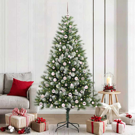 vidaXL Artificial Hinged Christmas Tree with Flocked Snow 210 cm