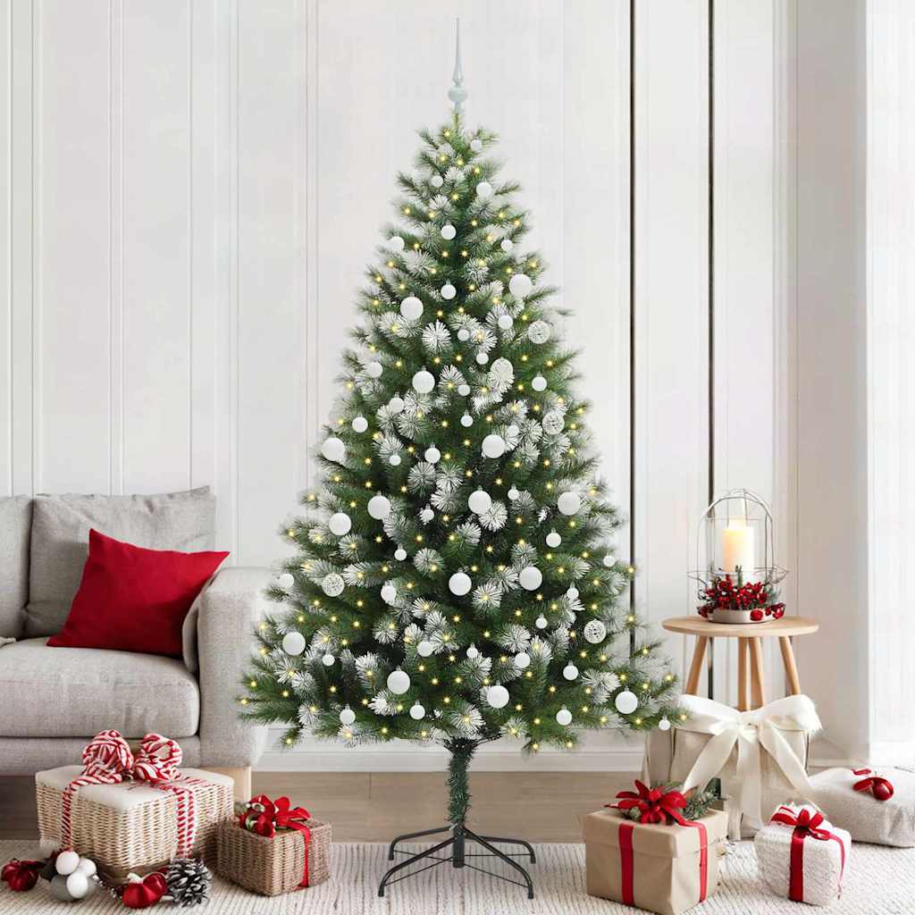 vidaXL Artificial Hinged Christmas Tree with Flocked Snow 210 cm