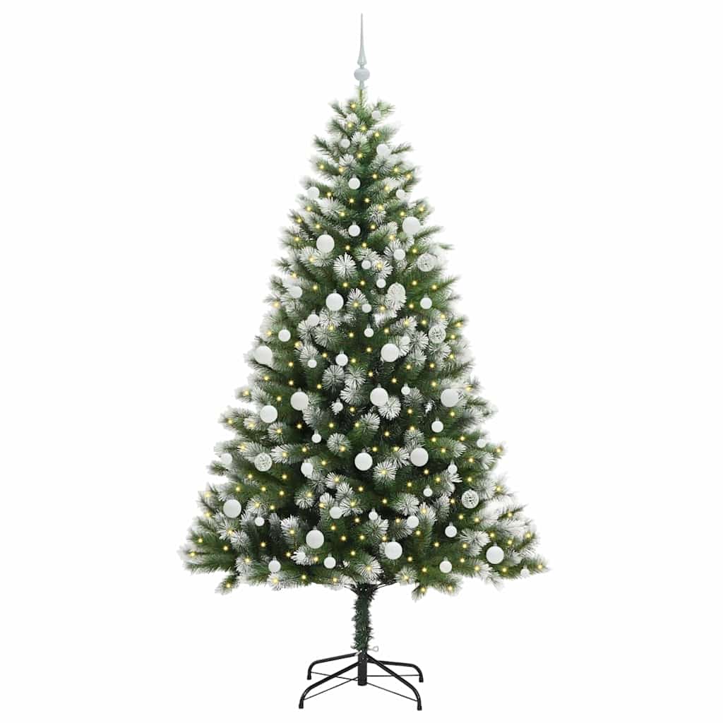 vidaXL Artificial Hinged Christmas Tree with Flocked Snow 210 cm