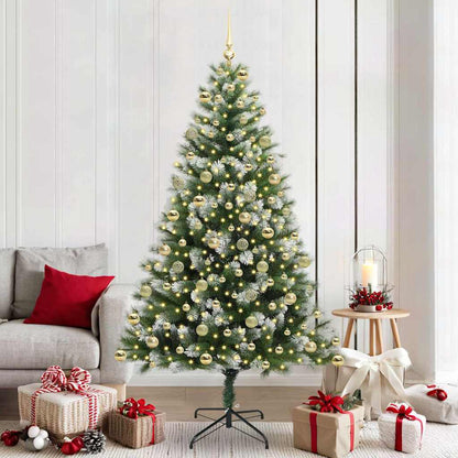 vidaXL Artificial Hinged Christmas Tree with Flocked Snow 300 LEDs
