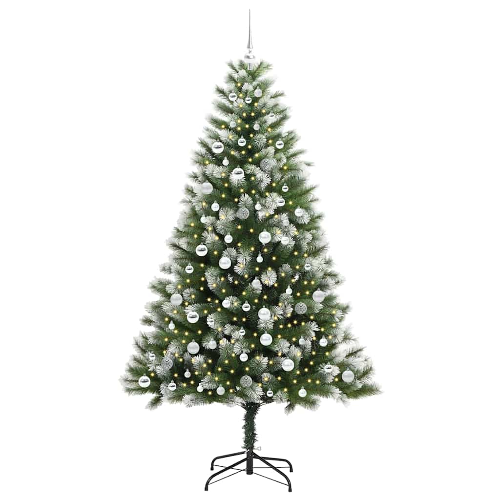 vidaXL Artificial Hinged Christmas Tree with Flocked Snow 300 LEDs