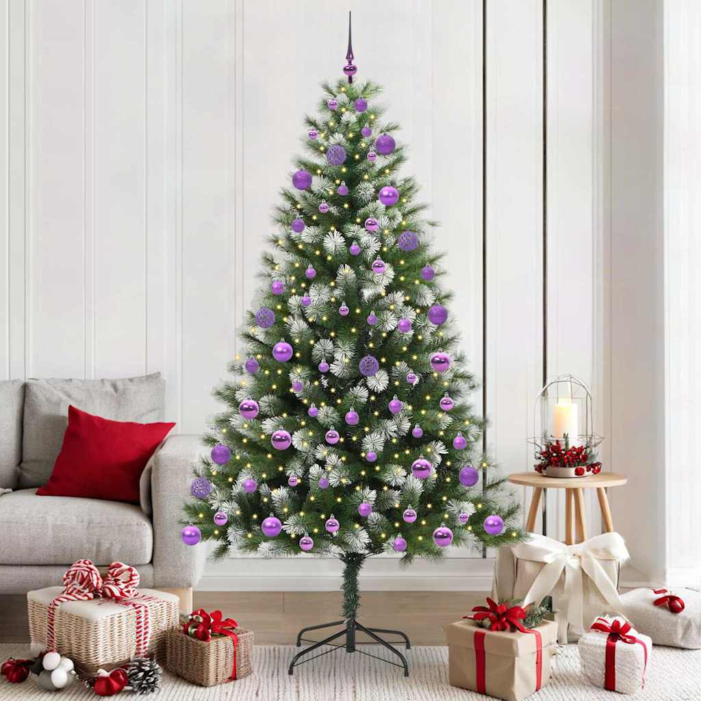 vidaXL Artificial Hinged Christmas Tree with Flocked Snow 210 cm
