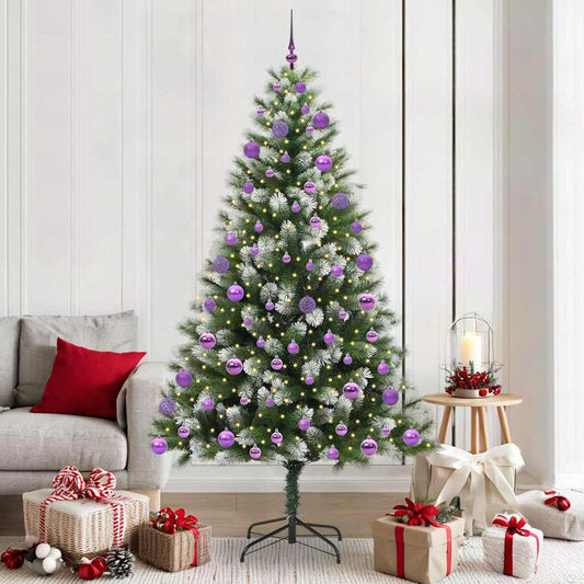 vidaXL Artificial Hinged Christmas Tree with Flocked Snow 210 cm