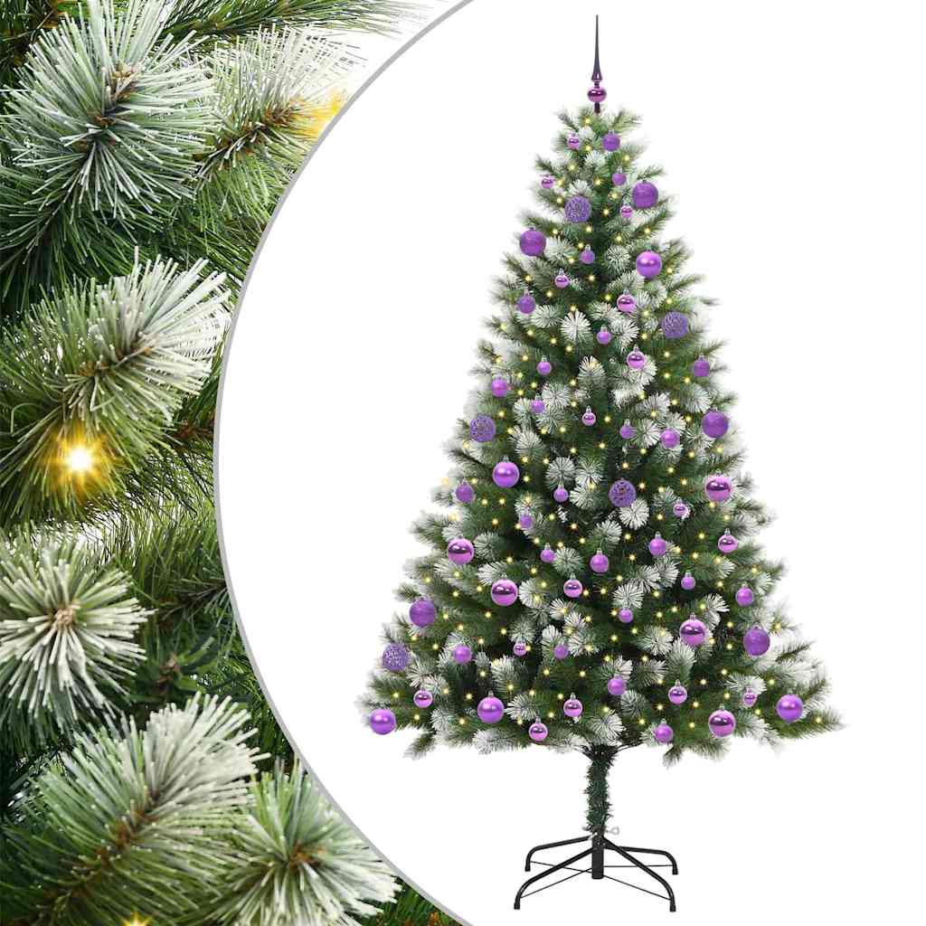 vidaXL Artificial Hinged Christmas Tree with Flocked Snow 210 cm