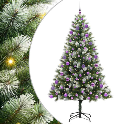 vidaXL Artificial Hinged Christmas Tree with Flocked Snow 210 cm