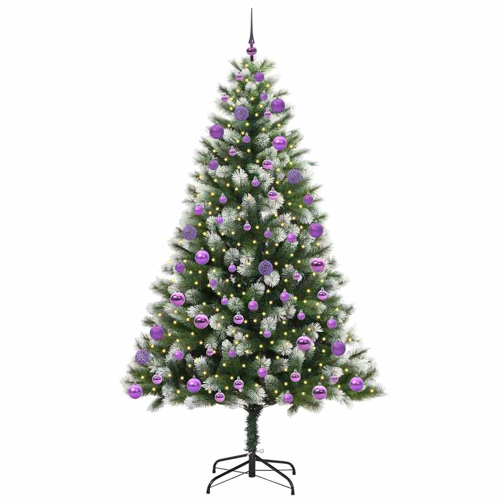vidaXL Artificial Hinged Christmas Tree with Flocked Snow 210 cm
