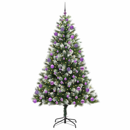 vidaXL Artificial Hinged Christmas Tree with Flocked Snow 210 cm