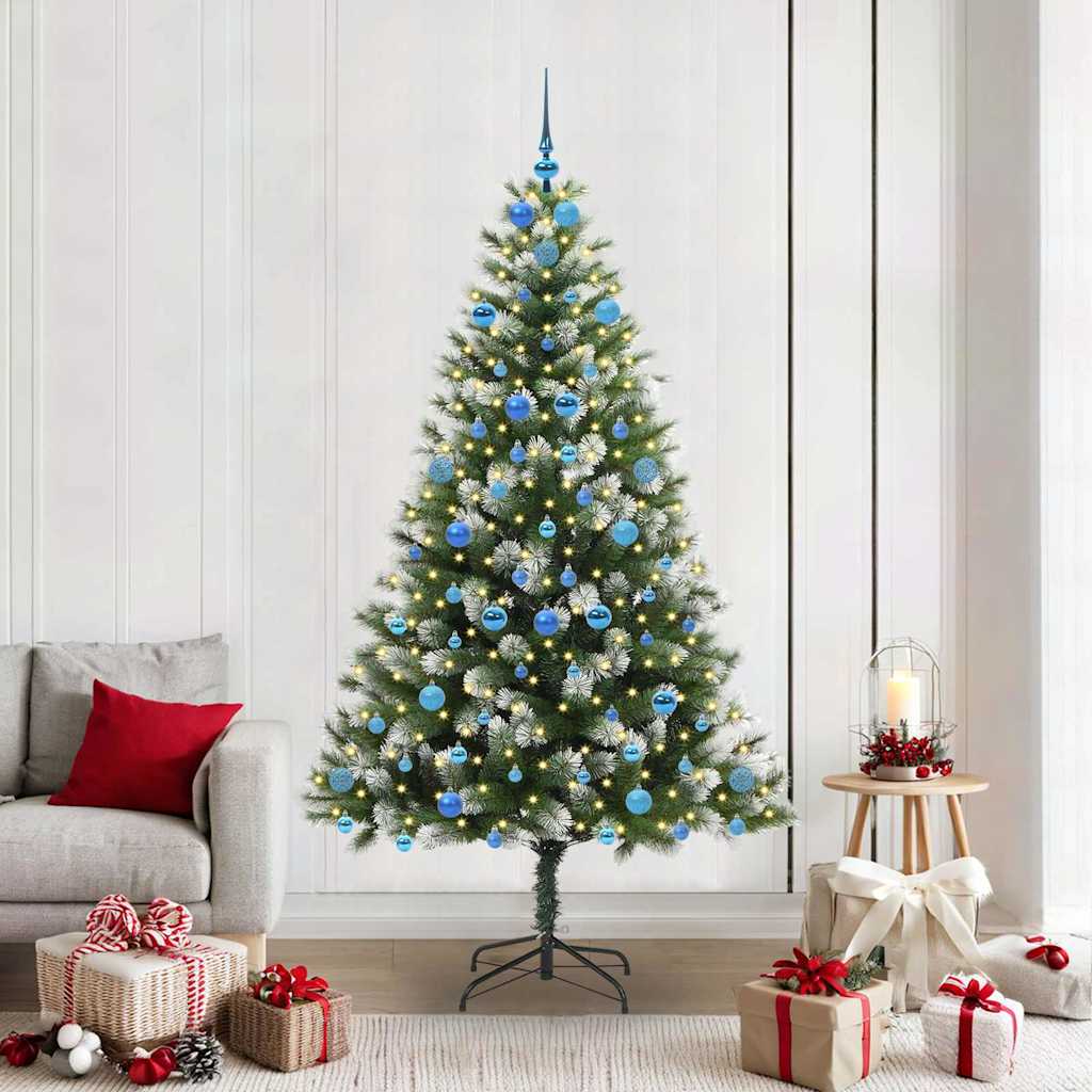 vidaXL Artificial Hinged Christmas Tree with Flocked Snow 210 cm