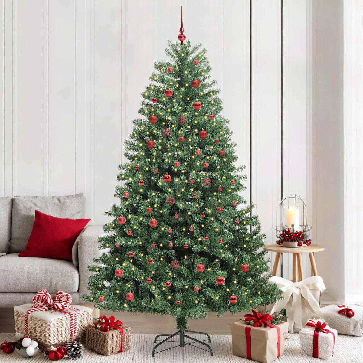 vidaXL Artificial Hinged Christmas Tree Green 210 cm PVC and Metal