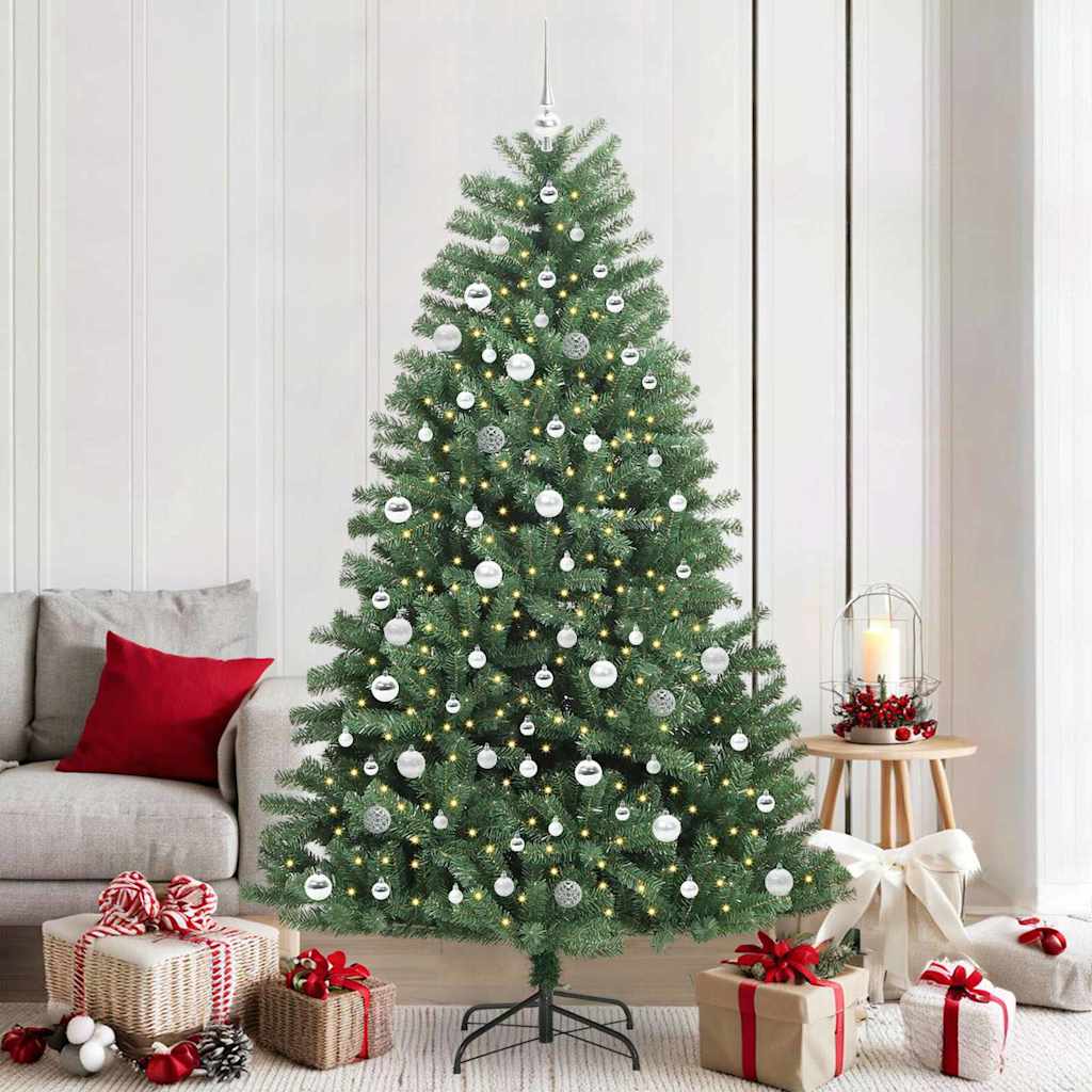 vidaXL Artificial Hinged Christmas Tree Green 210 cm PVC and Metal
