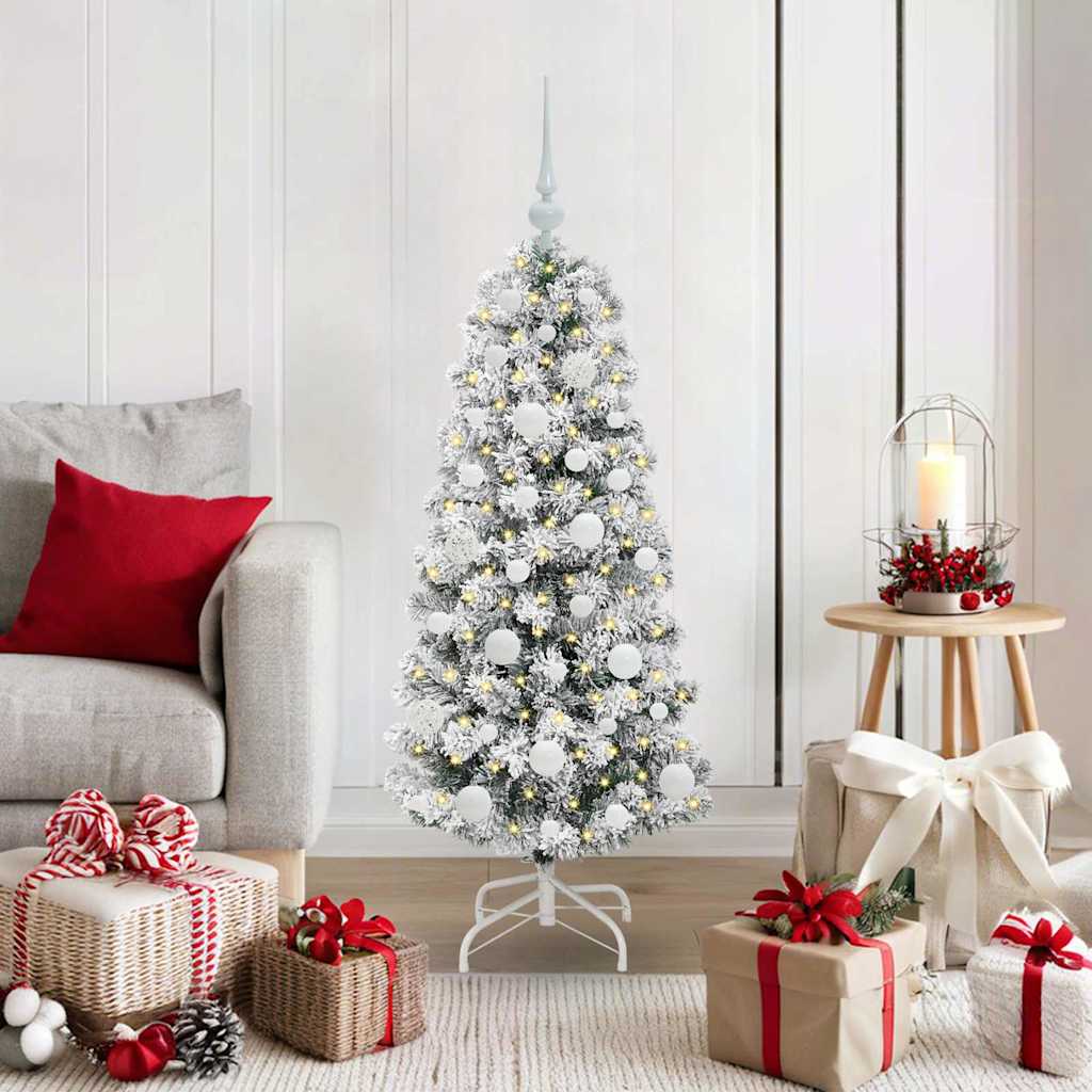 vidaXL Artificial Hinged Christmas Tree Green and White 120 cm