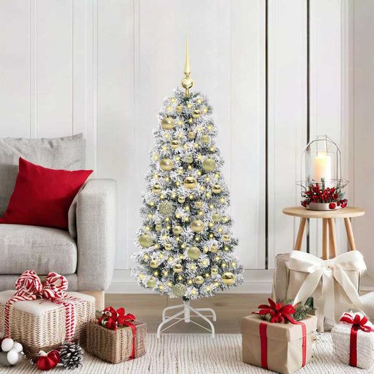 vidaXL Artificial Hinged Christmas Tree Green and White 120 cm