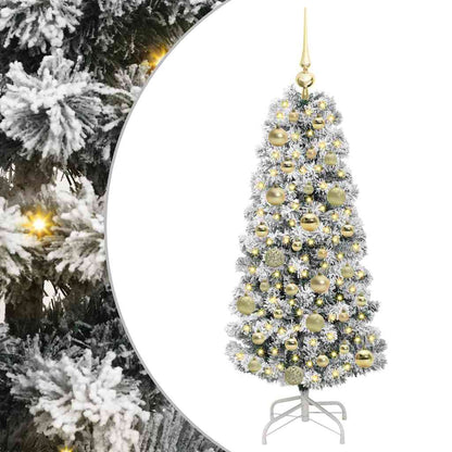 vidaXL Artificial Hinged Christmas Tree Green and White 120 cm