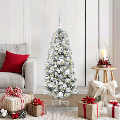 vidaXL Artificial Hinged Christmas Tree Green and White 120 cm