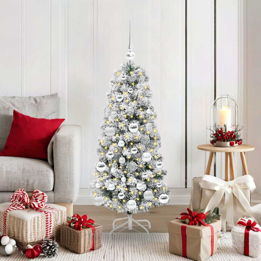 vidaXL Artificial Hinged Christmas Tree Green and White 120 cm