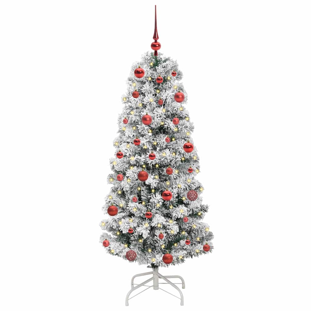 vidaXL Artificial Hinged Christmas Tree Green and White 150 cm