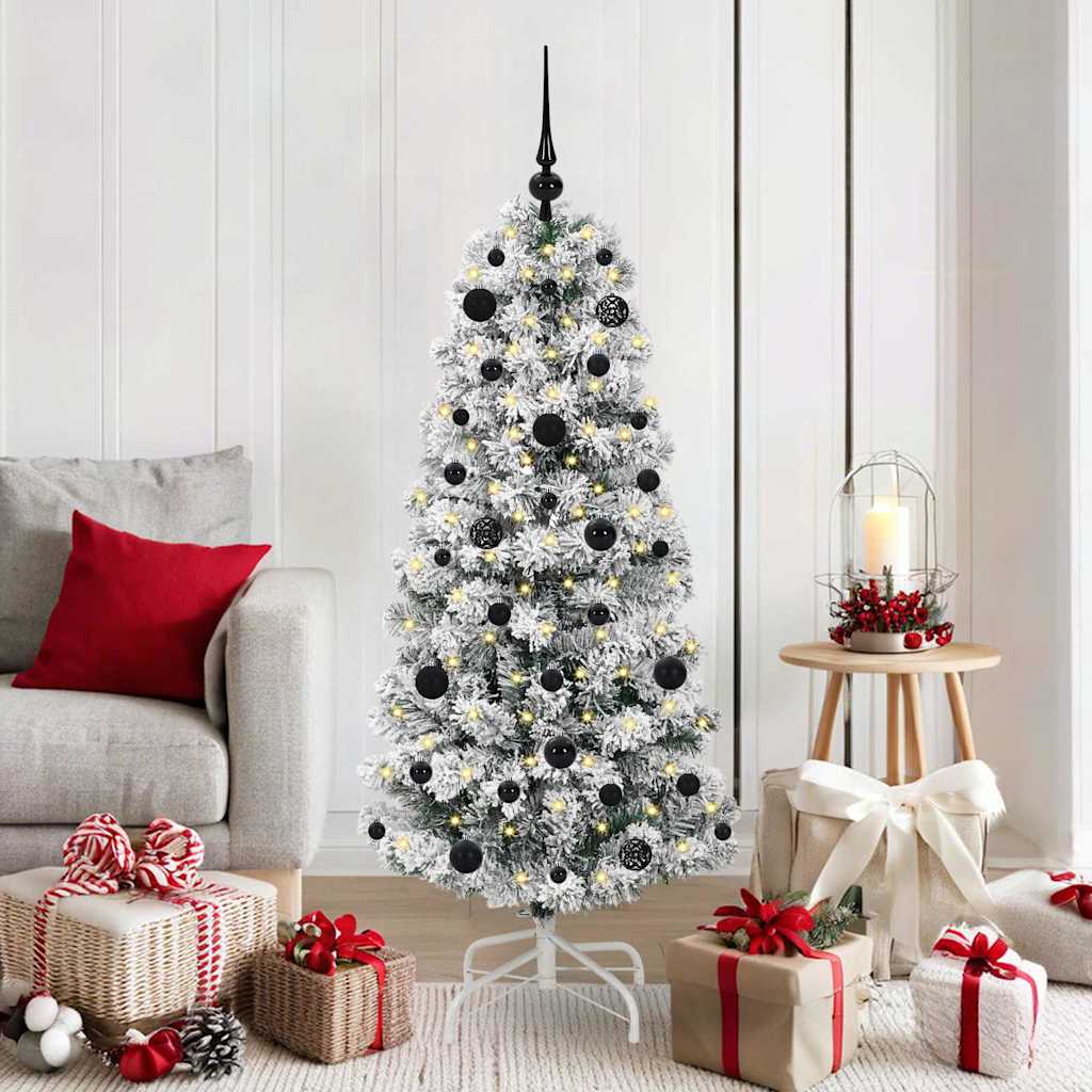 vidaXL Artificial Hinged Christmas Tree Green and White 150 cm