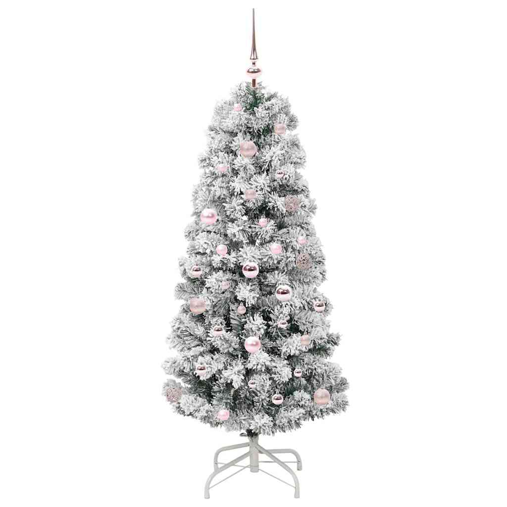 vidaXL Artificial Hinged Christmas Tree Green and White 150 cm