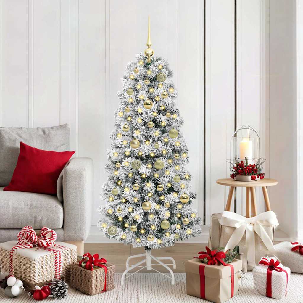 vidaXL Artificial Hinged Christmas Tree Green and White 150 cm