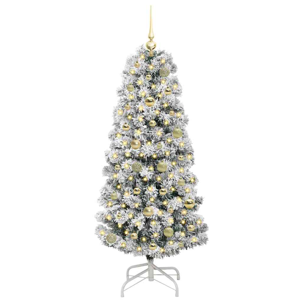 vidaXL Artificial Hinged Christmas Tree Green and White 150 cm