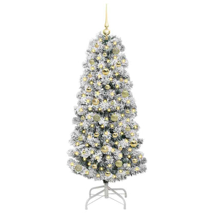 vidaXL Artificial Hinged Christmas Tree Green and White 150 cm