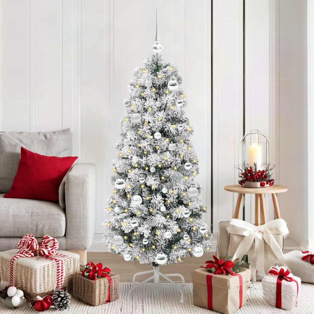 vidaXL Artificial Hinged Christmas Tree Green and White 150 cm