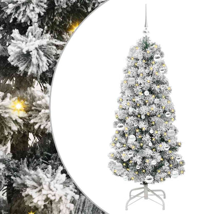 vidaXL Artificial Hinged Christmas Tree Green and White 150 cm