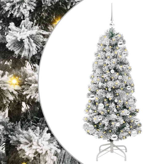 vidaXL Artificial Hinged Christmas Tree Green and White 150 cm